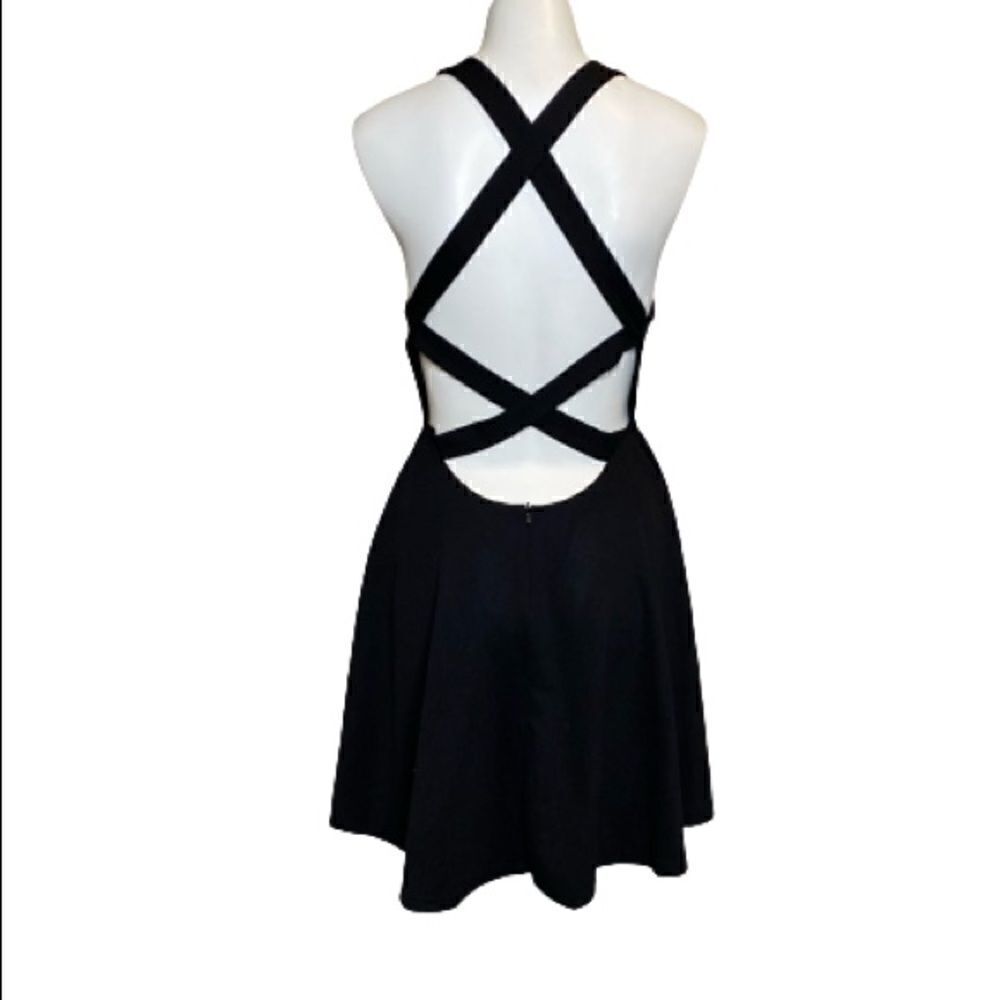 Shein black cross back sleeveless skater dress size M